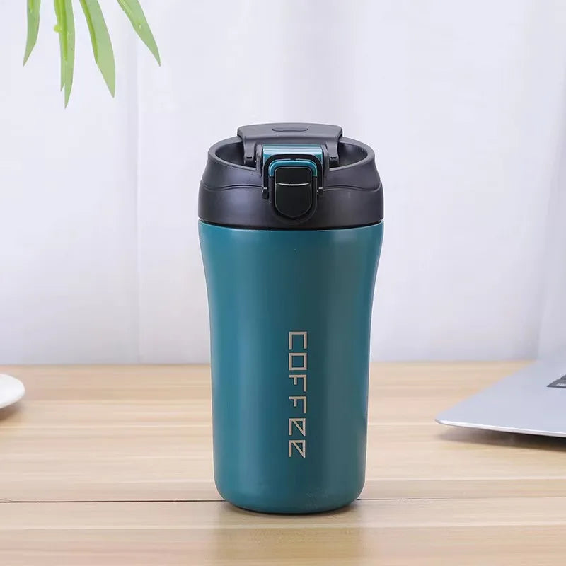 400ml Coffee Cup Stainless Steel Thermos with Straw Double-layer Vacuum Insulated Bounce Cup Portable Travel Car Creative Cup