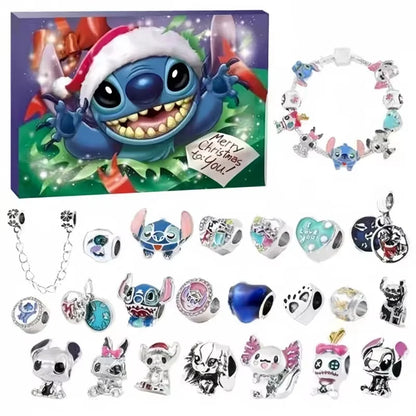 2025 New Stitch Mickey Christmas Advent Calendar Bracelets 24 Days Xmas Countdown Calendar Diy Jewelry Girl Halloween Xmas Gift