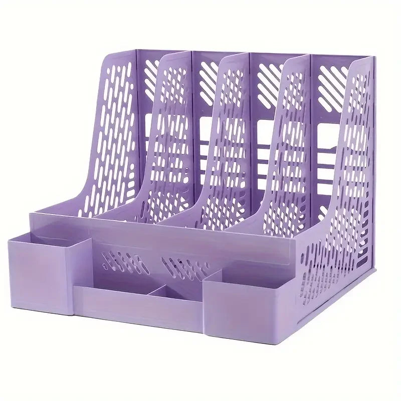 1pc Desktop File Organizer with 4 Compartments, Detachable Space-Saving Office Supplies and Document Storage Box