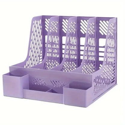 1pc Desktop File Organizer with 4 Compartments, Detachable Space-Saving Office Supplies and Document Storage Box