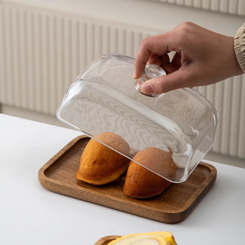 Bamboo and Wood Cake Plate Transparent