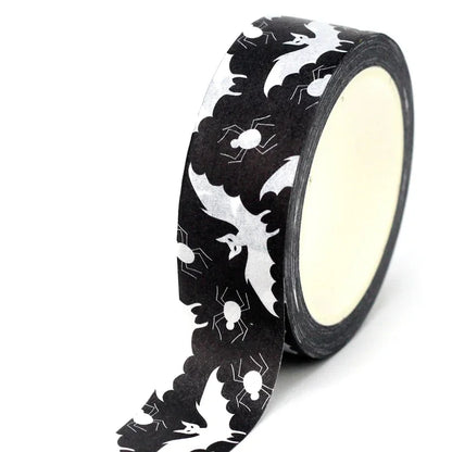 1pc 10M Deco Bat Rose Skull Black Cat Haunted House Halloween Masking Washi Tape Set for Scrapbooking Cute Journal Stationery