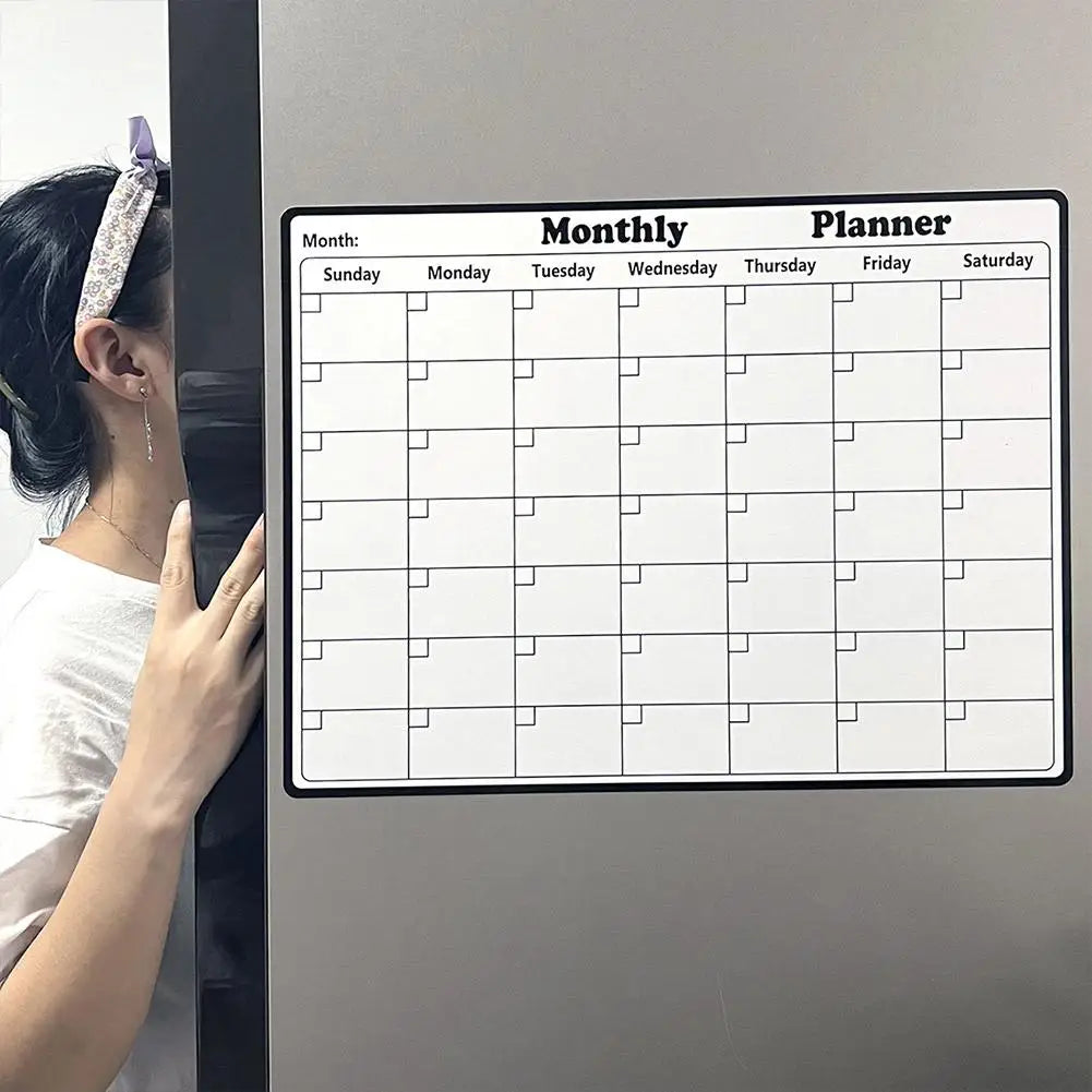 Soft Magnetic Memo Board - Reusable Weekly Planner, Decorative Modern Fridge Organizer for Home Office, PVC Grid Calendar &amp; Note