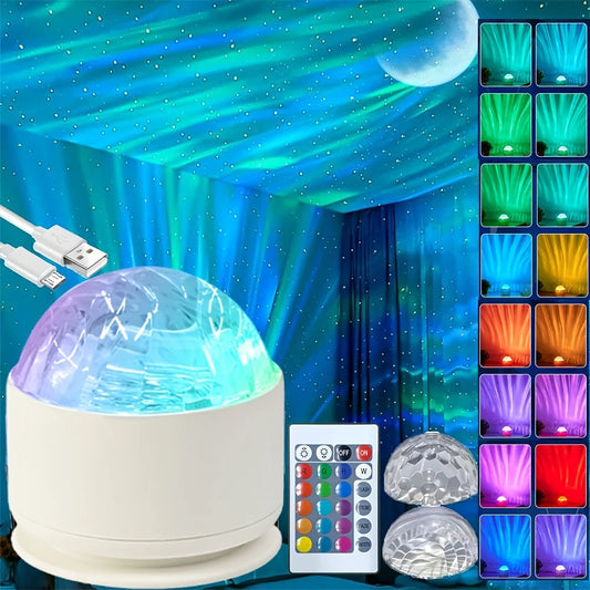 LED Galàxia Projector Light Northern Aurora/Water Ripple USB Plug Night Light with Remote 7 Modes Kids Room Party Decoration Gift