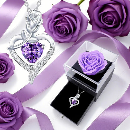 Purple Zircon Heart Pendant Necklace With Rose Box 2025 New Jewelry Set For Mother Christmas Valentine Day Wife Birthday Gift