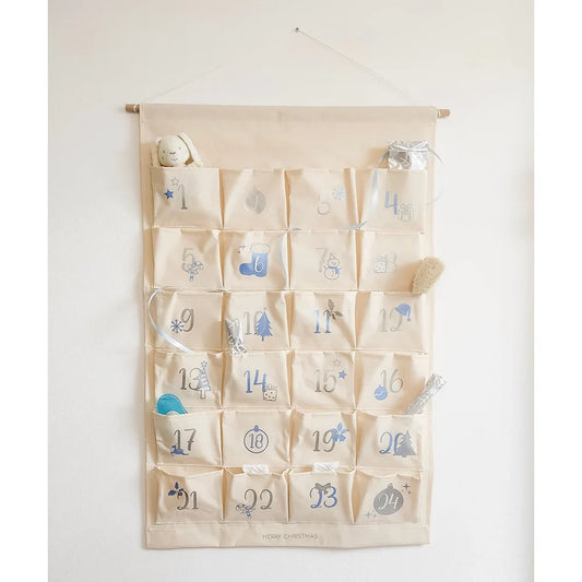 Advent Calendar Made of Fabric for Hanging with 24 Pockets To Numbers in Silver and Blue Christmas Home Wall Decoration New Year