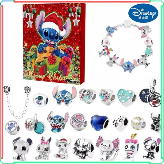 2025 New Stitch Mickey Christmas Advent Calendar Bracelets 24 Days Xmas Countdown Calendar Diy Jewelry Girl Halloween Xmas Gift
