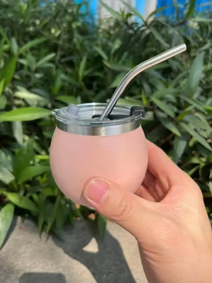 Creative 304 Stainless Steel Thermos Cup Mini Compact U-shaped Egg Cup Home with lid and straw to keep Cold Matai Cup