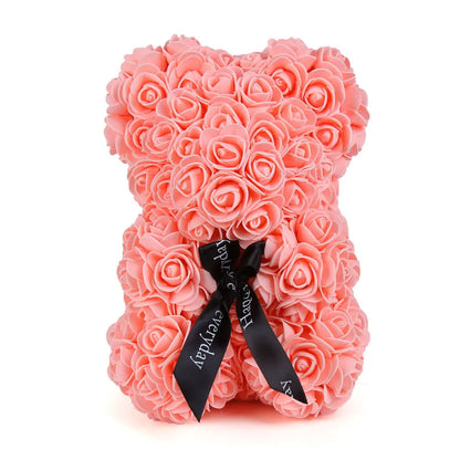 Home Romantic Valentine's Day Eternal Rose Bear, Christmas Wedding Floral Decoration Gift, Creative Rose Bear Hug Bear for Home