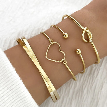 4 Pcs Gold Color Bracelet Set Heart Twist Cuban Chain Bracelets for Women Simple Zircon Trendy Jewelry Wholesale Dropshipping