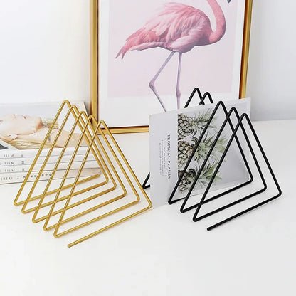 File Organizer Triangle Iron Art Creative Office Desktop Books Magazine Storage Newspaper Bookshelf Pen Holder Desk Decoration