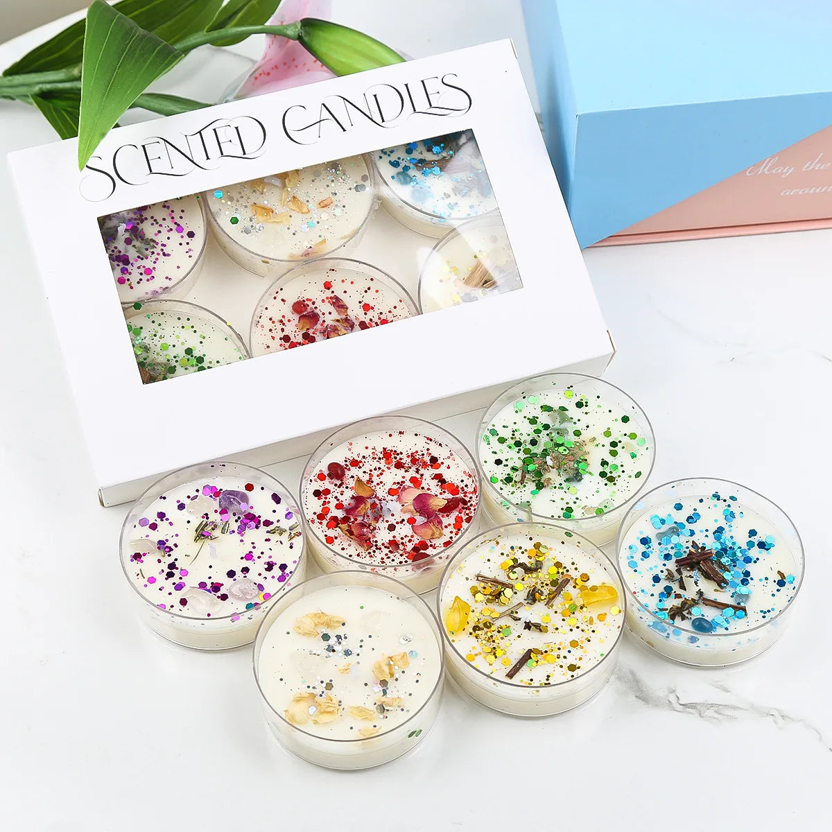 6-Pec Glitter Flower Candle Gift Set