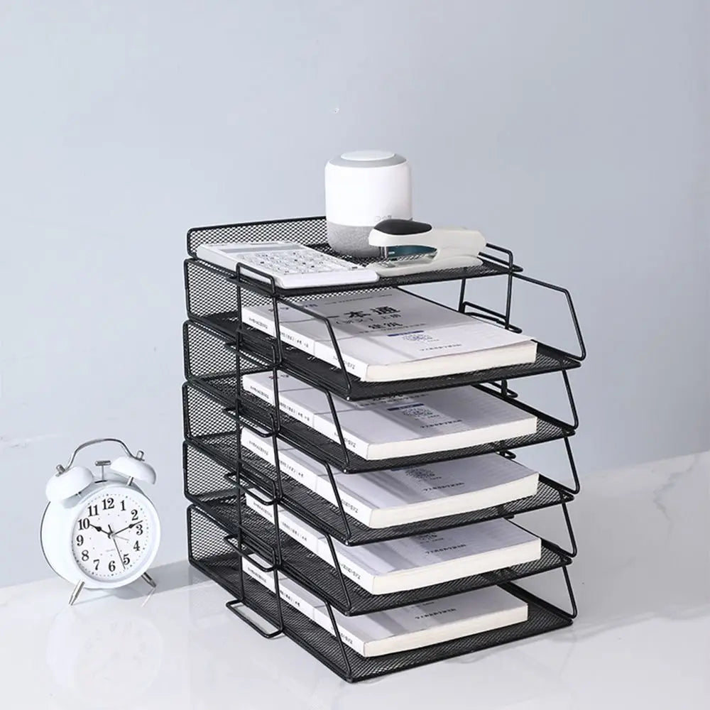 Desktop Organizer Stackable File Rack File Organizer Papers Rack A4 File Storage Tray Iron Minimalism Home Office Supply