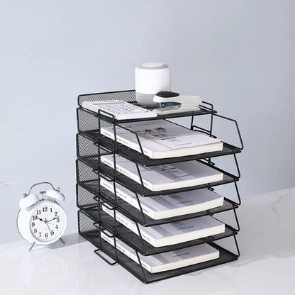 Desktop Organizer Stackable File Rack File Organizer Papers Rack A4 File Storage Tray Iron Minimalism Home Office Supply