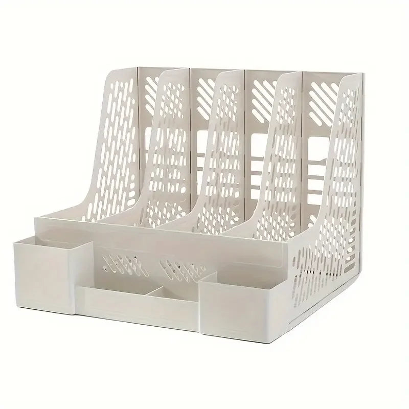 1pc Desktop File Organizer with 4 Compartments, Detachable Space-Saving Office Supplies and Document Storage Box