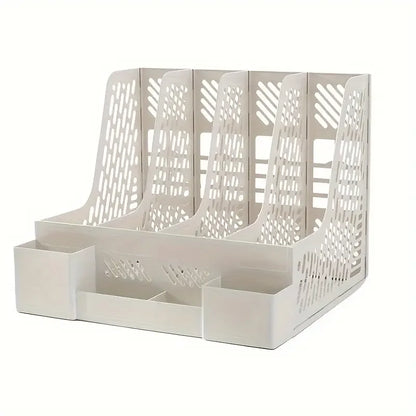 1pc Desktop File Organizer with 4 Compartments, Detachable Space-Saving Office Supplies and Document Storage Box