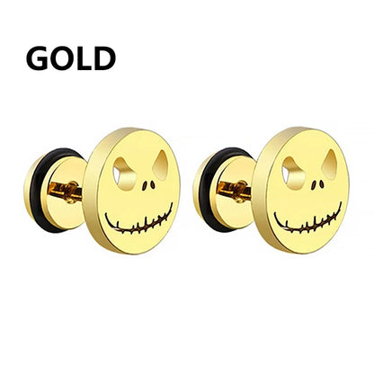 1 Pair Fashion Titanium Round Cake Stud Earrings For Men Women Halloween Pumpkin Head Earrings Stainless Steel Jewelry Evil Eye