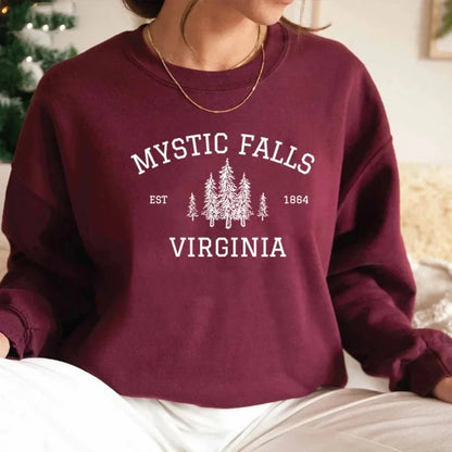 MYSTIC FALLS Women autumn and winter fashion sweatshirt digital printing round neck drop shoulder long sleeve sweatshirt