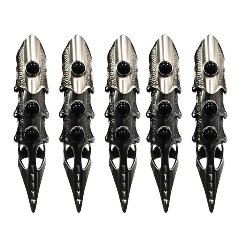 Gothic Punk Skeleton Hand Glove Adjustable Metal Finger Claw Skeleton Full Finger Rings For Halloween Cosplay Party Dropshipping