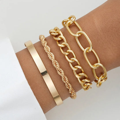 4 Pcs Gold Color Bracelet Set Heart Twist Cuban Chain Bracelets for Women Simple Zircon Trendy Jewelry Wholesale Dropshipping