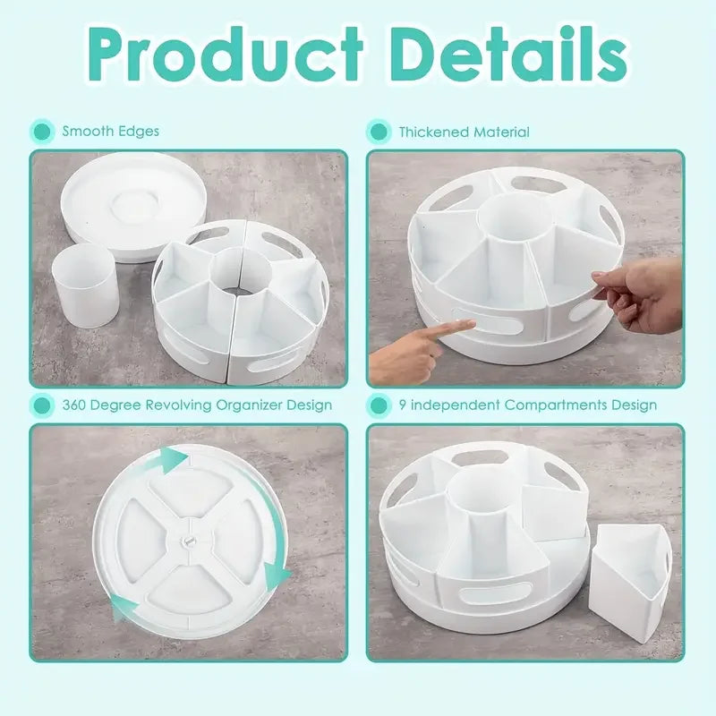 360° Rotating Desk Organizer With 7 Removable Bins Multi- Pen Holder Offices Accessories Stationery Pencil Office School