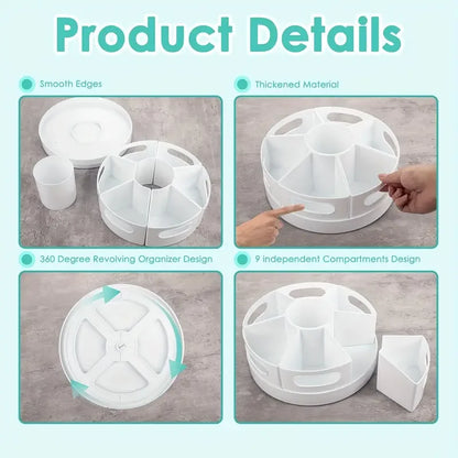 360° Rotating Desk Organizer With 7 Removable Bins Multi- Pen Holder Offices Accessories Stationery Pencil Office School