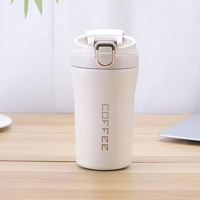 400ml Coffee Cup Stainless Steel Thermos with Straw Double-layer Vacuum Insulated Bounce Cup Portable Travel Car Creative Cup