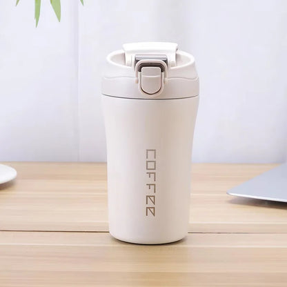 400ml Coffee Cup Stainless Steel Thermos with Straw Double-layer Vacuum Insulated Bounce Cup Portable Travel Car Creative Cup