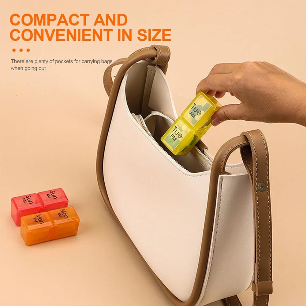 1PC Weekly Pill Organizer 2 Times a Day,Am/Pm Daily Pill Case Medicine Organizer,Push Button 7 Day Pill Box for Pills