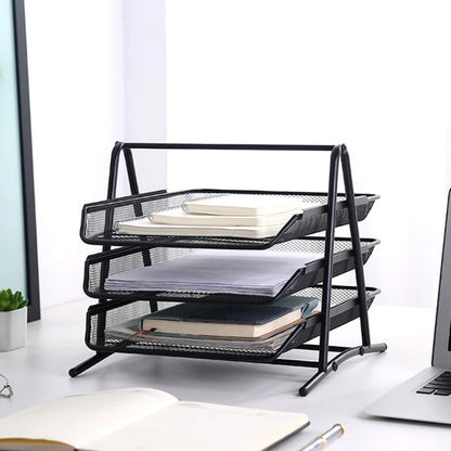Office A4 Paper Desk Organizer Document File Letter Book Brochure Filling Tray Rack Shelf Carrier Metal Wire Mesh Storage Holder
