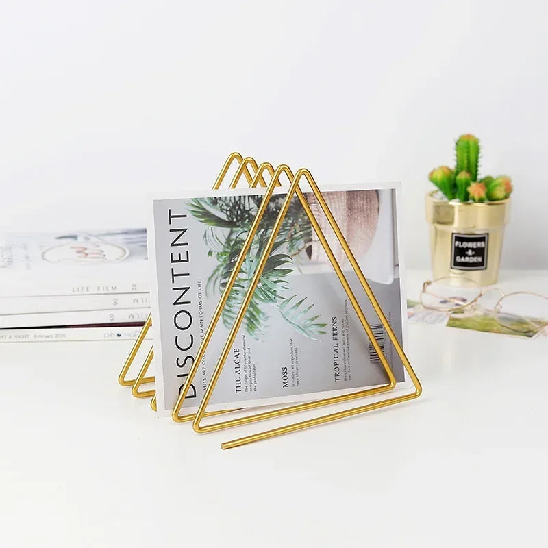 File Organizer Triangle Iron Art Creative Office Desktop Books Magazine Storage Newspaper Bookshelf Pen Holder Desk Decoration