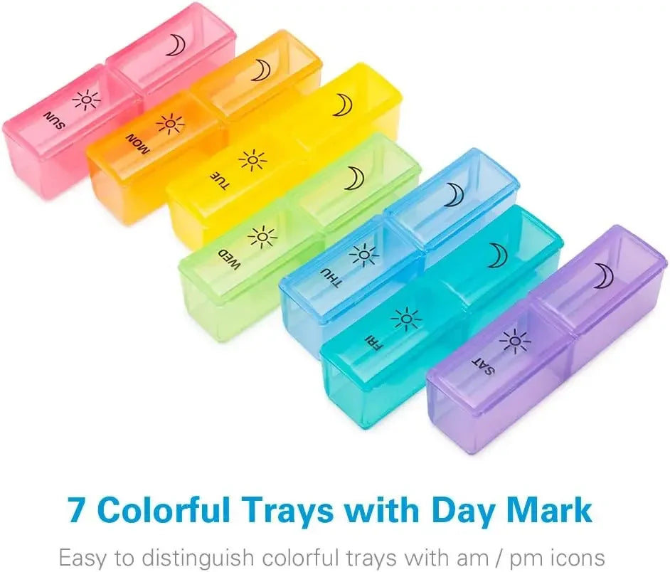 1PC Weekly Pill Organizer 2 Times a Day,Am/Pm Daily Pill Case Medicine Organizer,Push Button 7 Day Pill Box for Pills