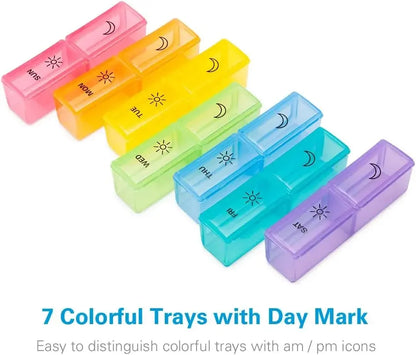 1PC Weekly Pill Organizer 2 Times a Day,Am/Pm Daily Pill Case Medicine Organizer,Push Button 7 Day Pill Box for Pills