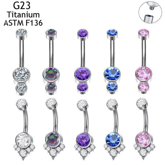 ASTM F136 Titanium 16G Belly Button Rings Internally Thread Round Piercings Ombligo Piercings Navel Ring Body Jewelry For Women