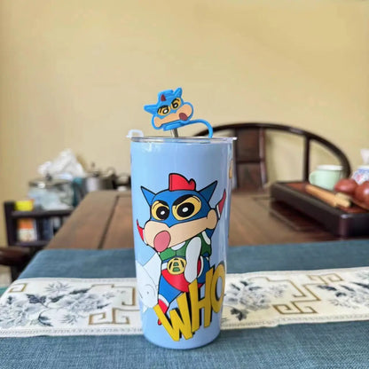 600MlCrayon Shin-Chan Thermos Cup Cartoon Desktop Straw Cup Large Capacity Net Red High Appearance Level Water Cup Birthday Gift