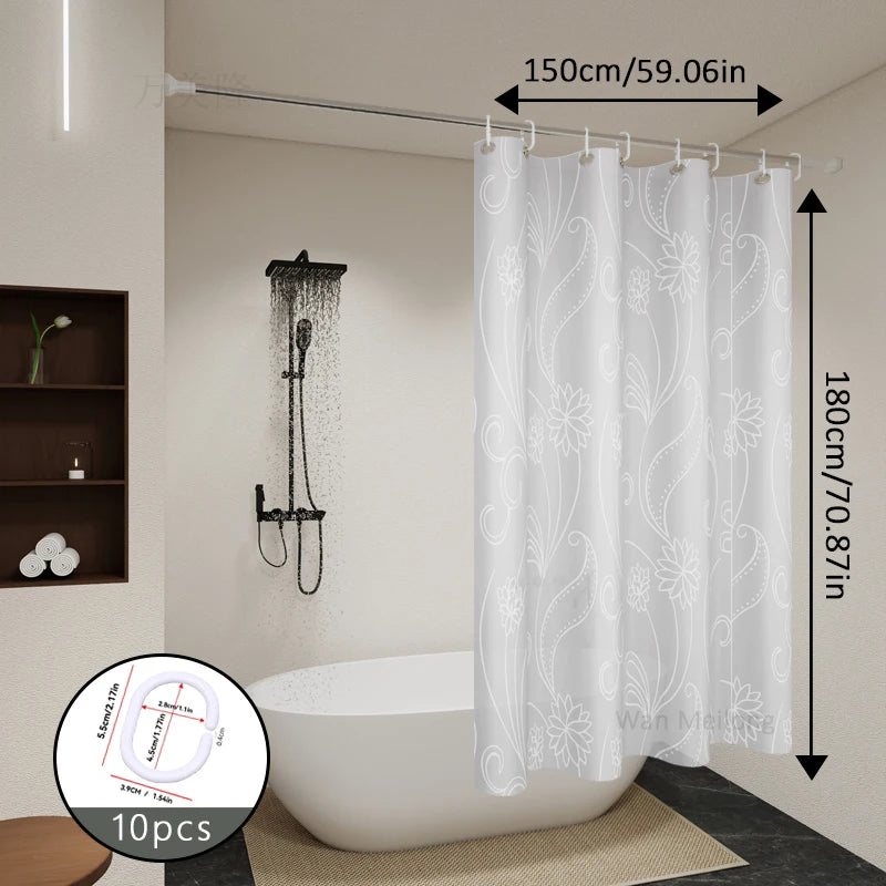 The white lotus patterned dry-wet separation partition shower curtain is suitable for various decoration styles.