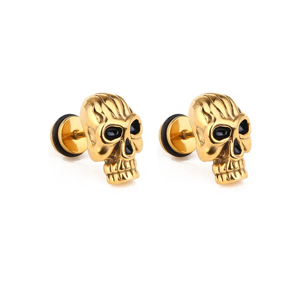 1 Pair Fashion Titanium Round Cake Stud Earrings For Men Women Halloween Pumpkin Head Earrings Stainless Steel Jewelry Evil Eye