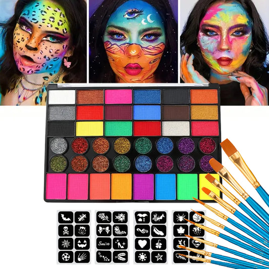 42 Colors Water Soluble Face Body Painting Set UV Neon Glitter Face Paint Art Halloween and Christmas Party Body Paint Makeup