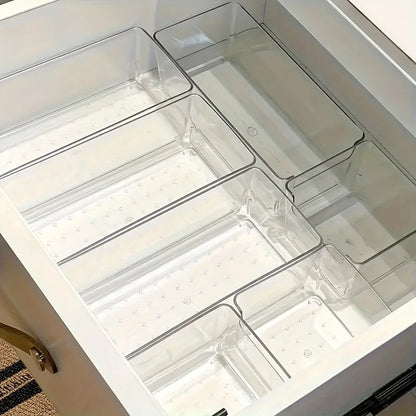 7 peces transparent plastic cosmetics storage box set - stackable drawer dividers