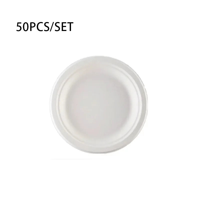 50pcs/set Disposable Round Plates Pulp Lunch Boxes Disposable Paper Plates Light Takeaway Salad Soup Noodle Square Bowls