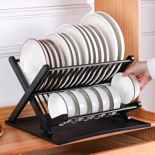 Dish Drying Rack Plates Pan Fold Shelf Plastic Kitchen Organizer Holder Dish Rack Sink Draining Bowl Storage Stand
