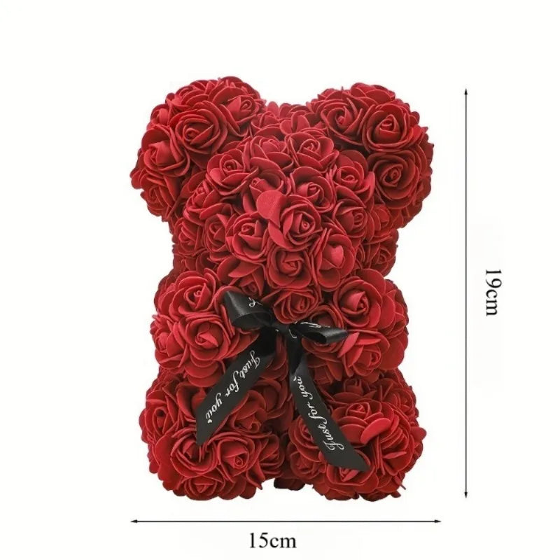 Home Romantic Valentine's Day Eternal Rose Bear, Christmas Wedding Floral Decoration Gift, Creative Rose Bear Hug Bear for Home