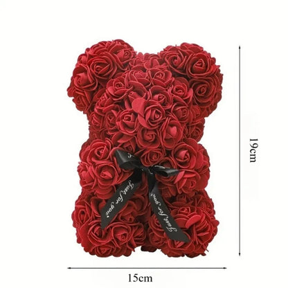 Home Romantic Valentine's Day Eternal Rose Bear, Christmas Wedding Floral Decoration Gift, Creative Rose Bear Hug Bear for Home