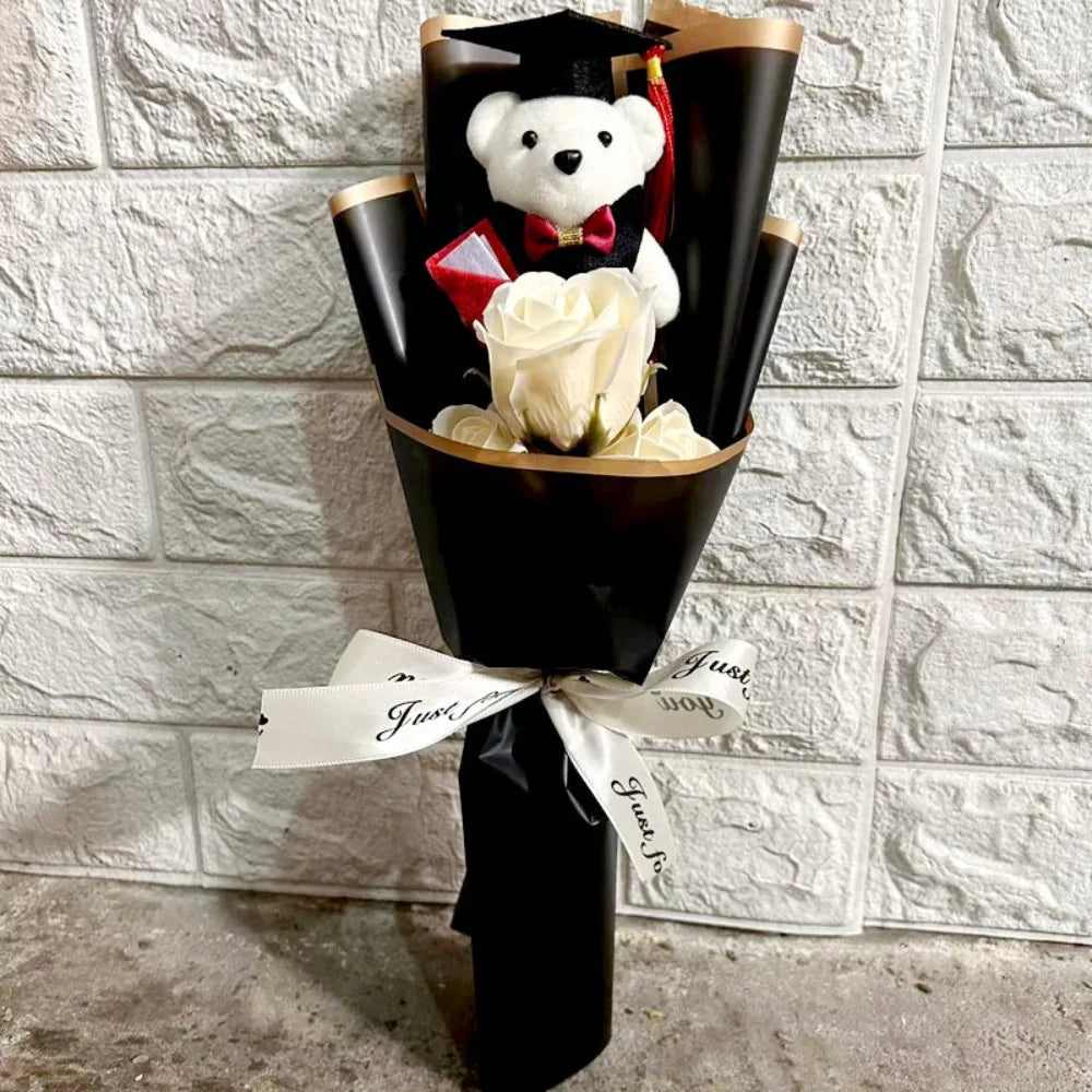 New Sunflower Bear Bouquet Bouquet Decoration Rose Sunflower Soap Flower Graduation Gift Valentine'S Day Cartoon Lovely Bear