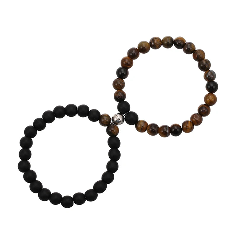 Lover Bracelet Natural Stone 8mm Magnet Clasp For Dear One Gift On Valentine's Day 2psc