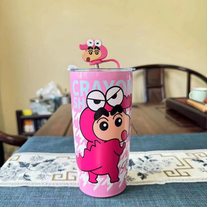 600MlCrayon Shin-Chan Thermos Cup Cartoon Desktop Straw Cup Large Capacity Net Red High Appearance Level Water Cup Birthday Gift