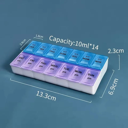Weekly Pill Box Organizer Cases Portable Pillbox 7 Days 14 Grids Pills Container Storage Tablets Vitamins Medicine Fish Oils