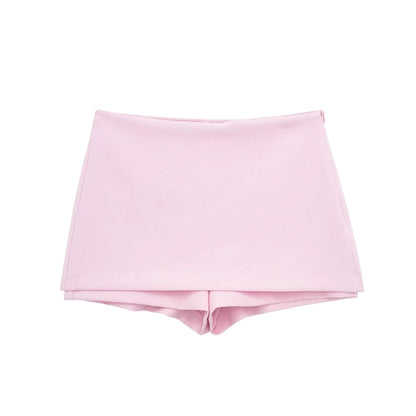 Women Casual Skirts Shorts Set Chic Halter Shirt Neck Backless Top &amp; Shorts Sweet Pink Summer Shorts Sets