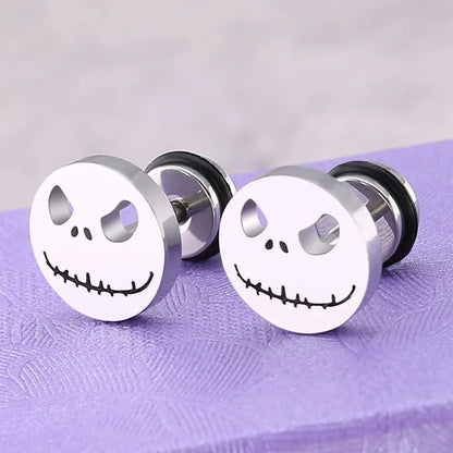 1 Pair Fashion Titanium Round Cake Stud Earrings For Men Women Halloween Pumpkin Head Earrings Stainless Steel Jewelry Evil Eye