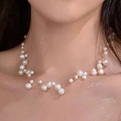 French Style Light Luxury Elegant Niche Design Pearl Multi-layer Pendant Necklace Women Sweet Jewelry Accessories Gift